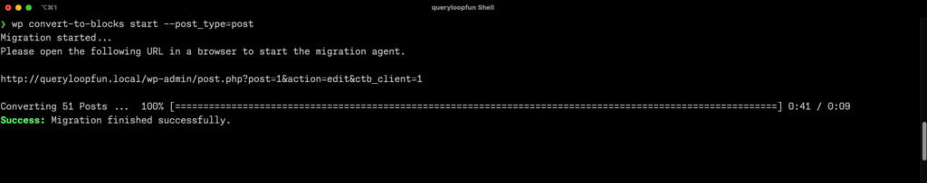 Run wp convert-to-blocks in CLI to migrate post content to blocks