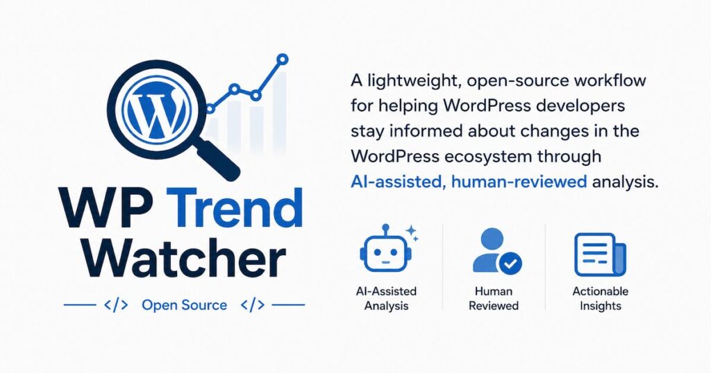 WP Trend Watcher graphic with magnifying glass and graph